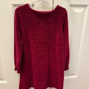 Mini Boden Burgundy Velvet Dress with Gold Stripes